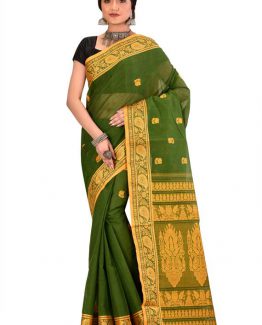 thecrazylooms-CottonBaluchori Saree-Green Myth