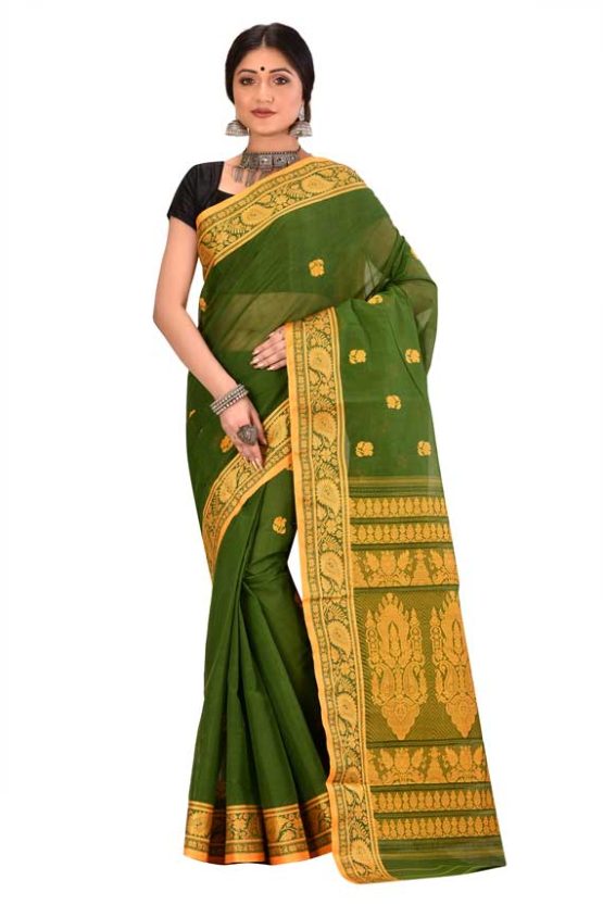 thecrazylooms-CottonBaluchori Saree-Green Myth