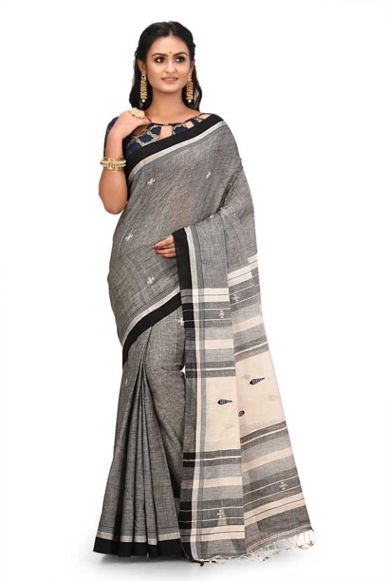 thecrazylooms-FULIA SAREE & HANDSPUN COTTON-SMOKED TANDURI