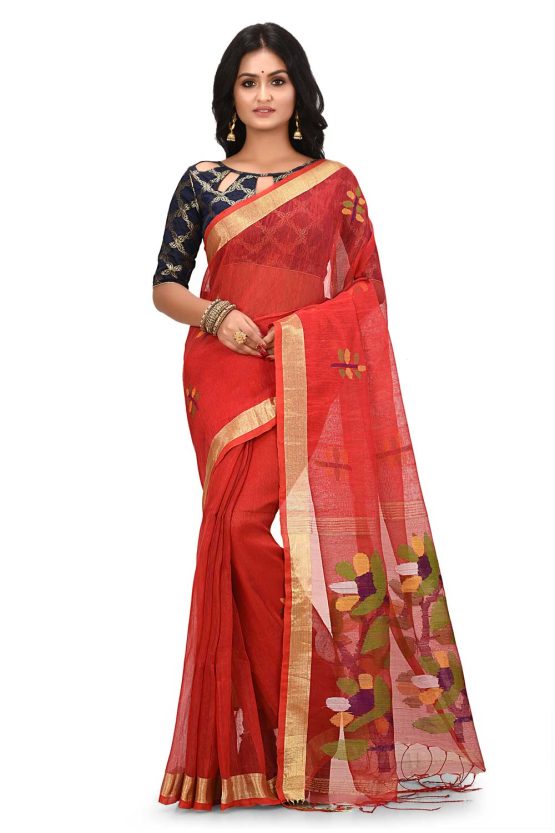 Pure Linen Jamdani Saree-Mirchi Masala