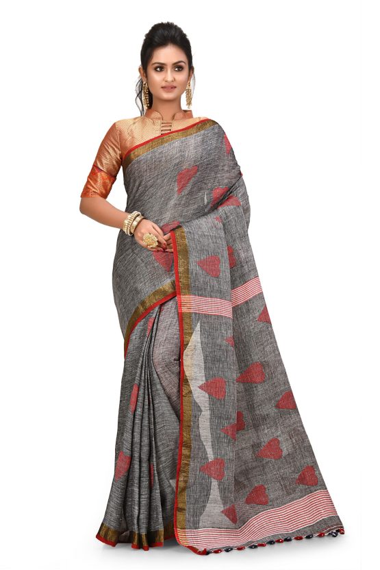 pure linen jamdani saree