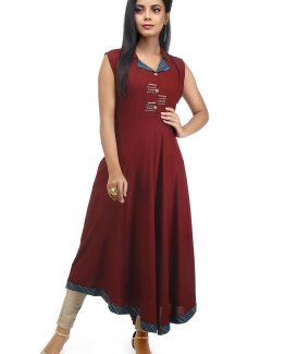 Embroidered Rayon Maroon Kurti