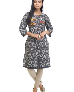 Embroidered Cotton Gray Kurti