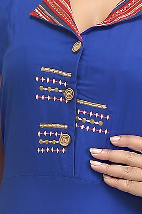 Embroidered Rayon Royal Blue Kurti