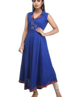 Embroidered Rayon Royal Blue Kurti