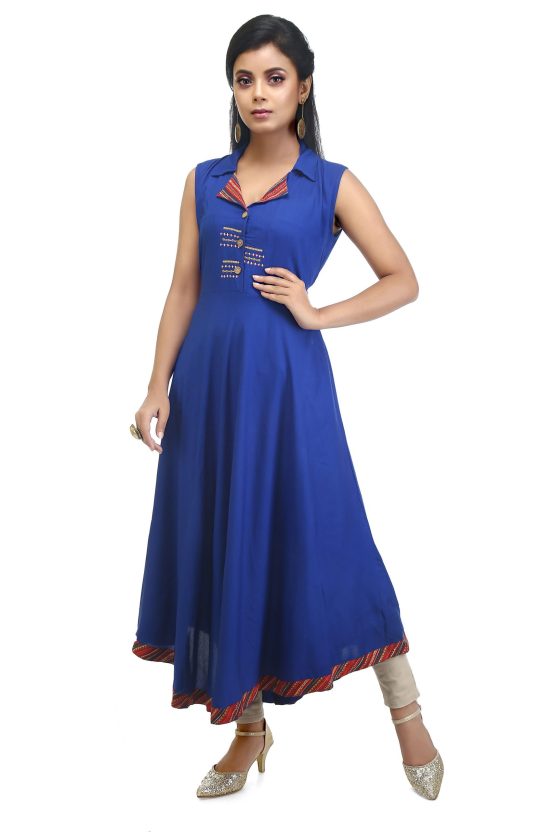 Embroidered Rayon Royal Blue Kurti