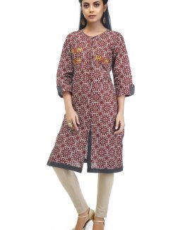 Embroidered Cotton maroon Kurti