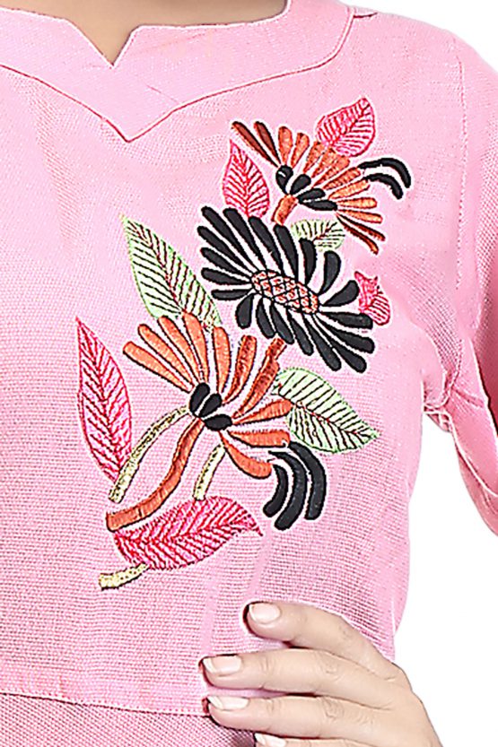 Embroidered Pink Midi Dress