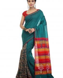 hand paint and hand block blended saree