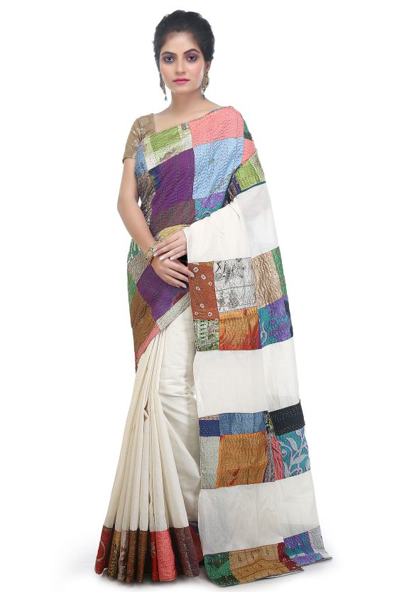 khadi kantha work saree