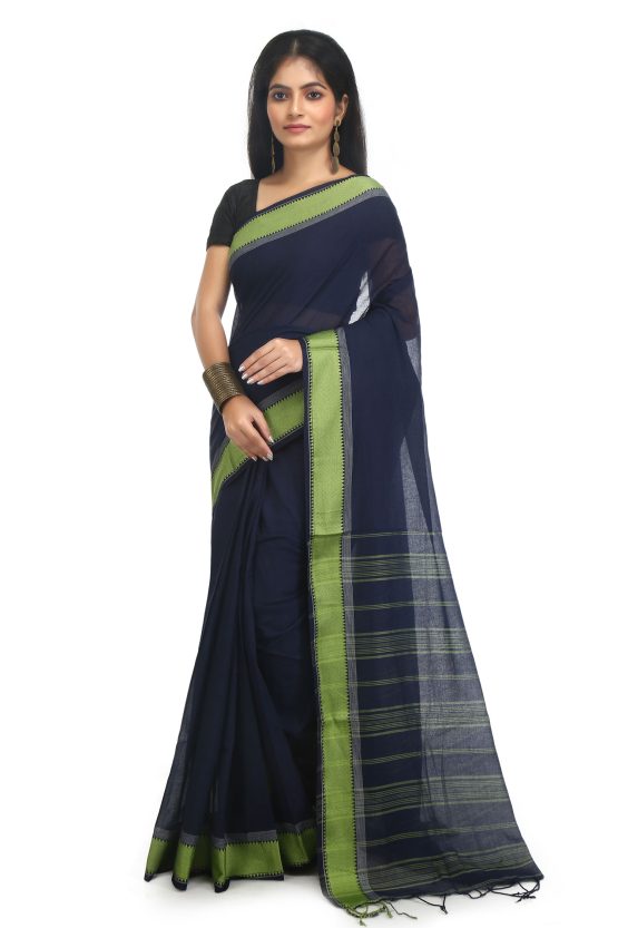 Tangail Cotton Saree-Blue In Dark