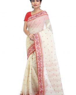 Tangail Cotton Saree- Ice Strawberry