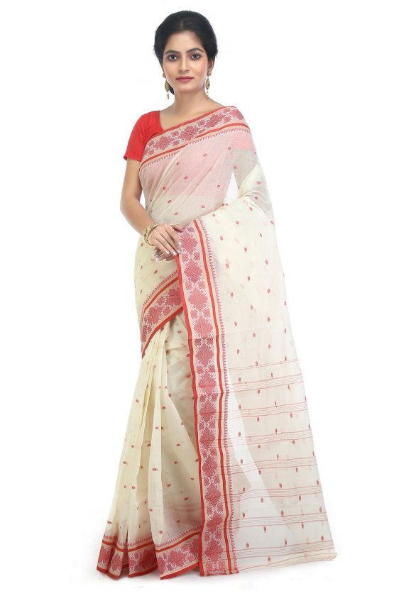 Tangail Cotton Saree- Ice Strawberry