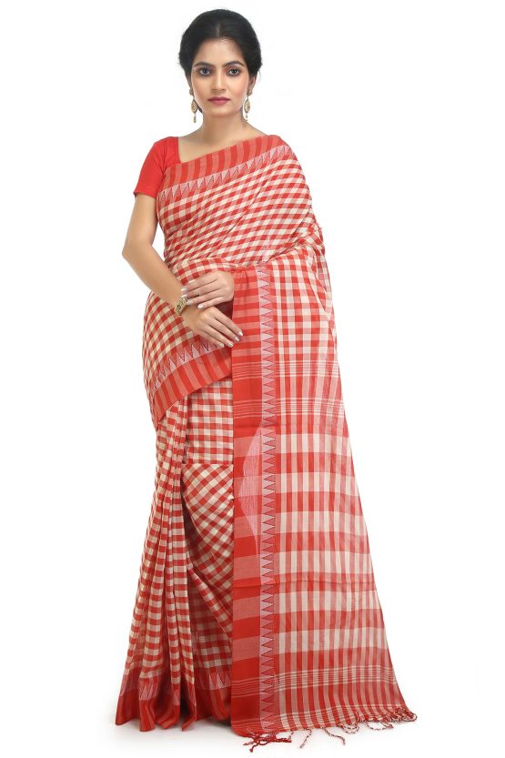 Tangail Cotton Saree-Red Sea