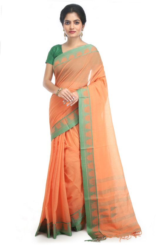 Tangail Cotton Saree-Marigold