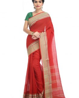 Fulia Linen Saree-Ravishing Red