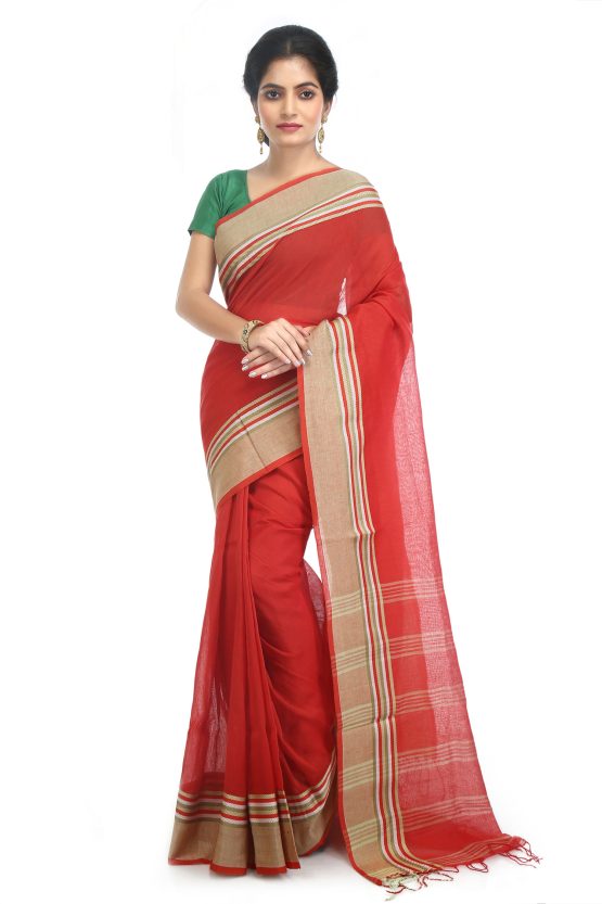 Fulia Linen Saree-Ravishing Red