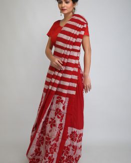 Hand Crafted Batik Saree-Red Rose