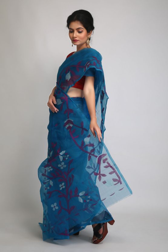 Jamdani Saree-Blue Duck