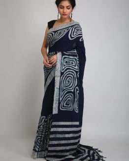 Hand Crafted Batik Saree-Midnight Blue