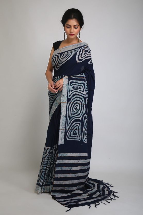 Hand Crafted Batik Saree-Midnight Blue