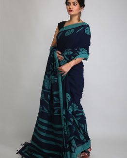 Hand Crafted Batik Saree-Sear Green