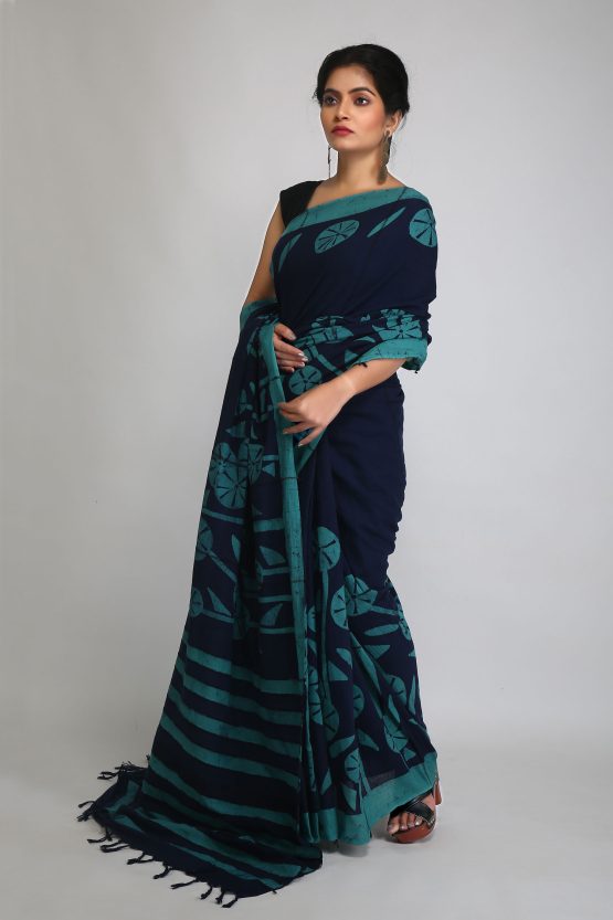 Hand Crafted Batik Saree-Sear Green