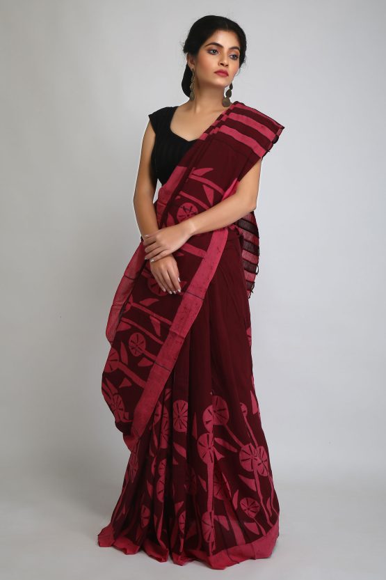 Hand Crafted Batik Saree-Red Canvas