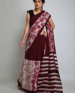 Hand Crafted Batik Saree-Maroon Blaze