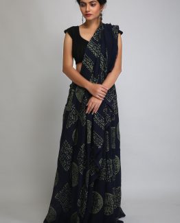 Hand Crafted Batik Saree-Navy Zone