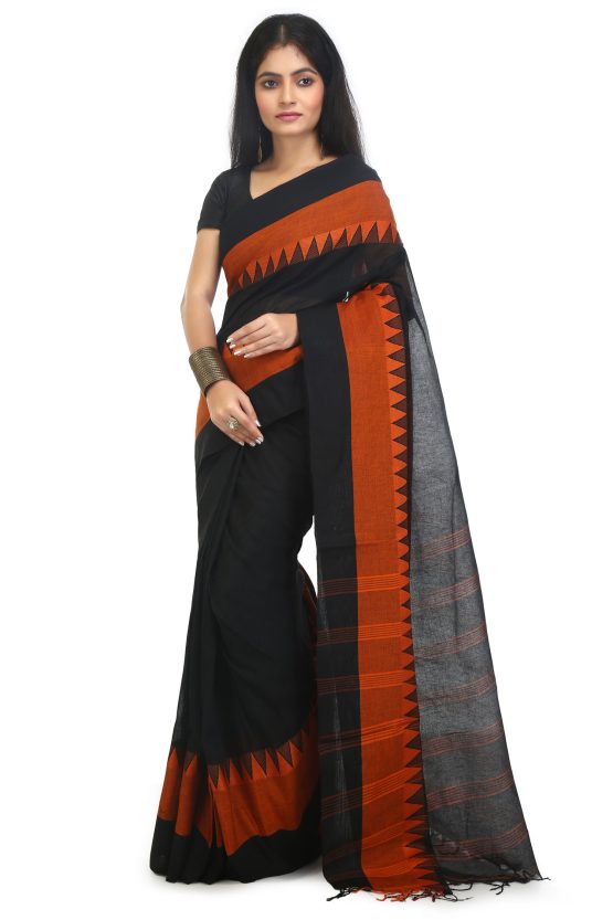 Fulia Linen Saree-Valais Black