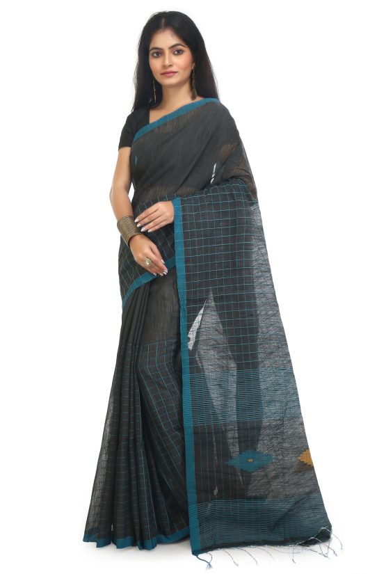 Fulia Cotton Saree-Woodsmoke