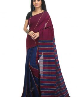 Khesh Cotton Saree-Dark Cherry