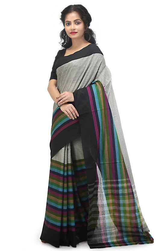 Dhaniakhali Cotton Saree-Greyhound