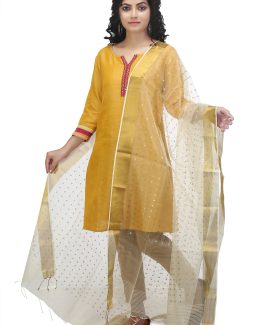 Handwoven Pure Resham Golden Border Dupatta