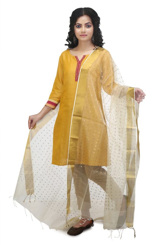 Handwoven Pure Resham Golden Border Dupatta