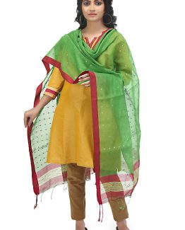 Handwoven Green Metal Sequence Dupatta