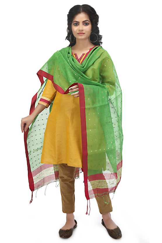 Handwoven Green Metal Sequence Dupatta