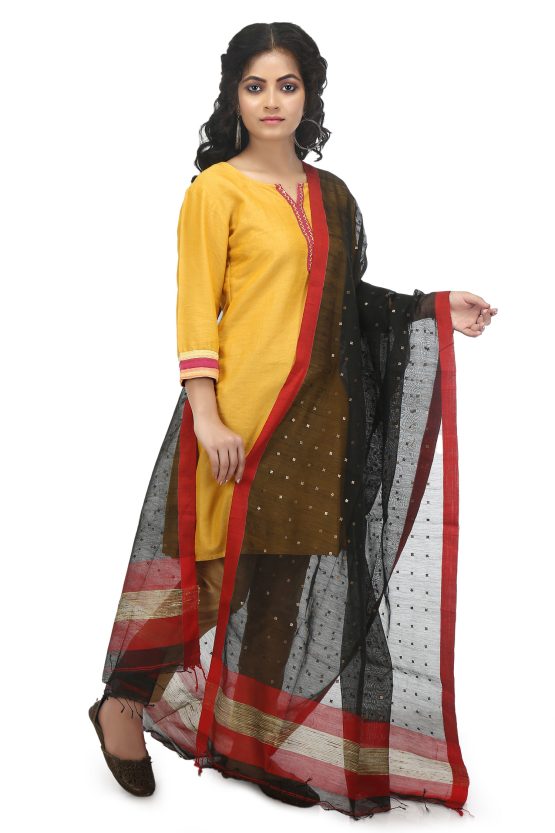 Handwoven Black Metal Sequence Dupatta