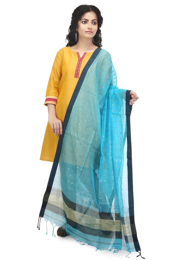 Handwoven Sky Blue Metal Sequence Dupatta