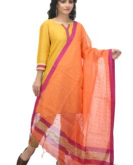 Handwoven Peach Metal Sequence Dupatta