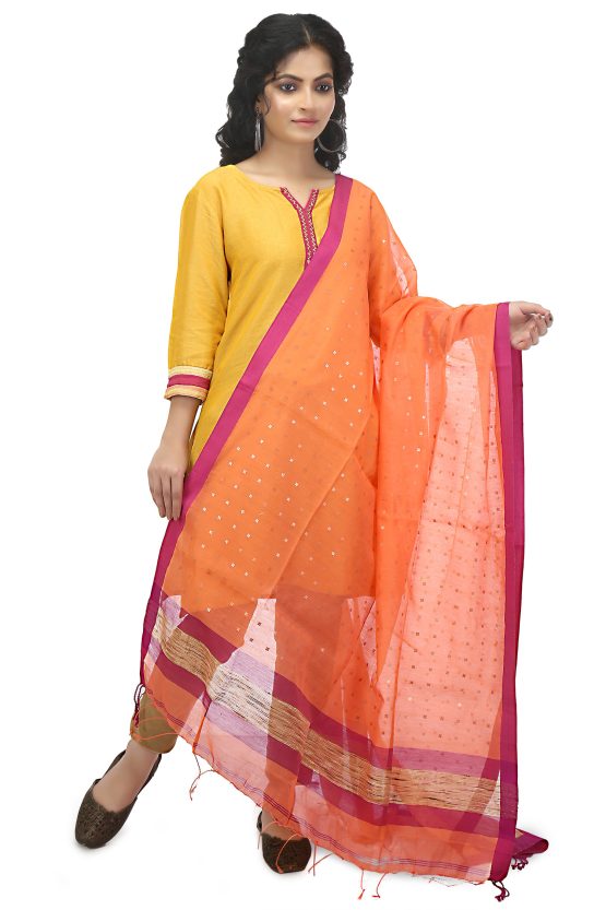 Handwoven Peach Metal Sequence Dupatta