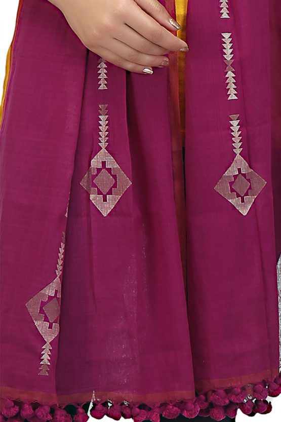 Handwoven Purple Hand-Spun Cotton Jamdani Stole