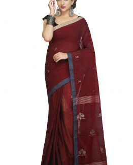 Jacquard Jamdani Saree-Pinot Noir