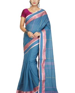 Begampuri Cotton Saree-Blue Bag