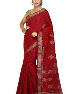 Jamdani Saree-Electric Red