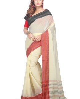 Fulia Cotton Saree-White Berry